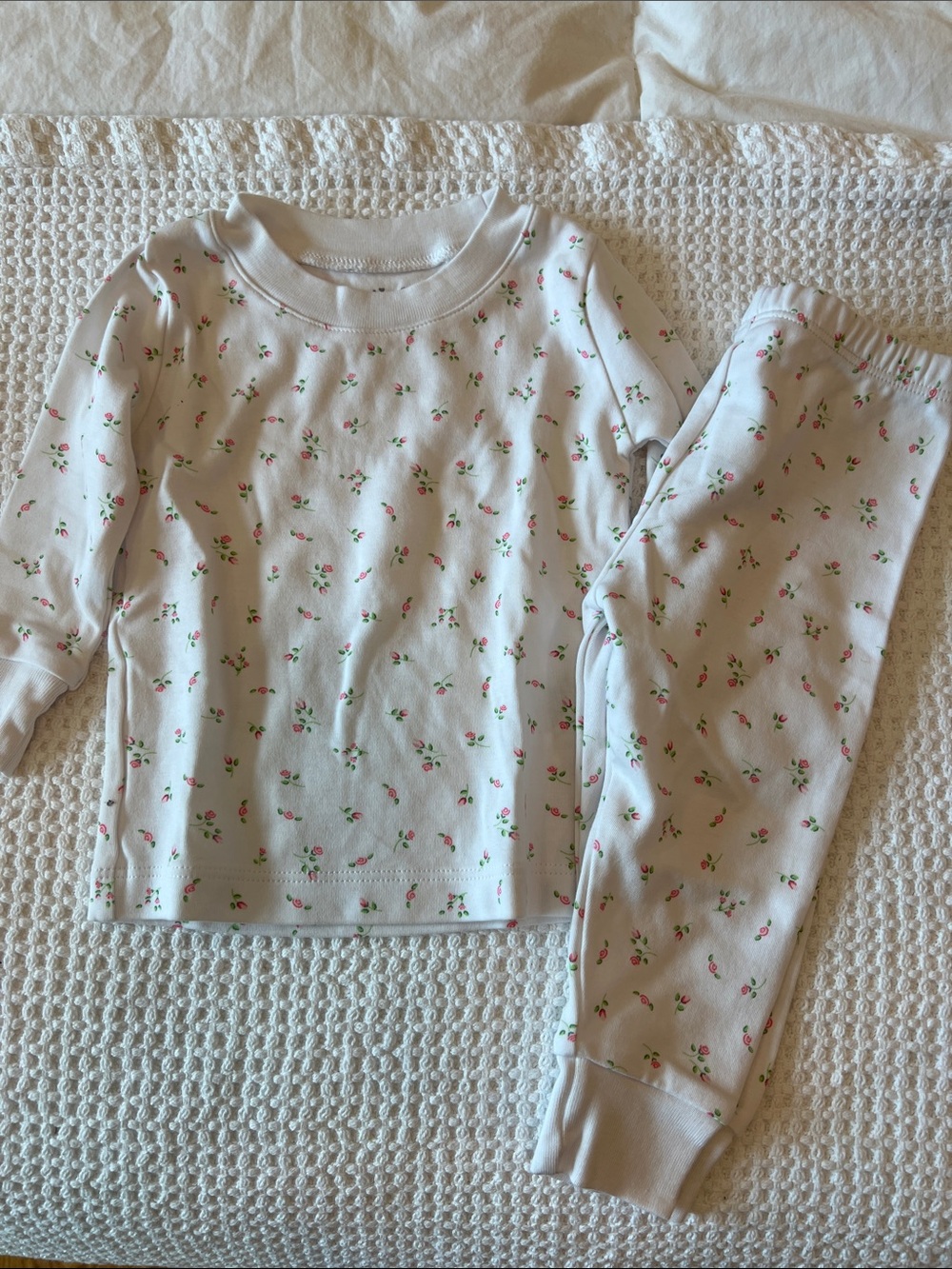 Kissy Kissy White Pajama Set with Pink Rose Print